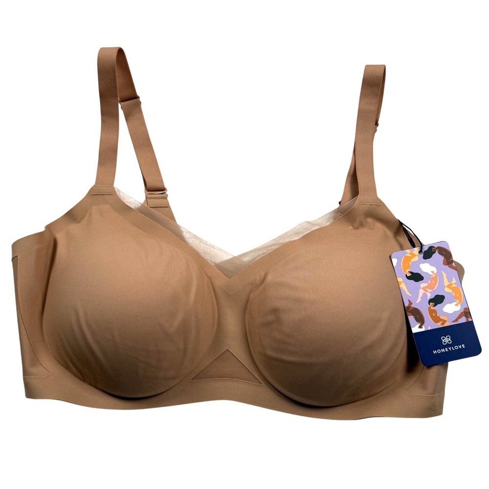 Honeylove Crossover Bra Womens 1X Sand Beige Wireless Seamless LWBR0302V3 New